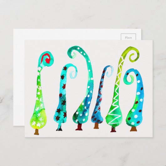 Grappige waterverf kerstbomen briefkaart (Voorkant / Achterkant)