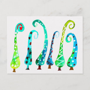 Grappige waterverf kerstbomen briefkaart
