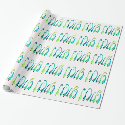Grappige waterverf kerstbomen cadeaupapier (Uitgerold)