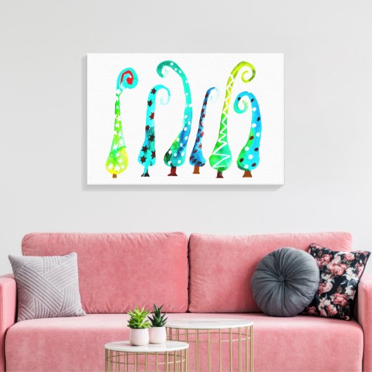 Grappige waterverf kerstbomen canvas afdruk (Insitu (Woonkamer))