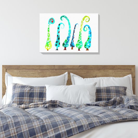 Grappige waterverf kerstbomen canvas afdruk (Insitu (Slaapkamer))