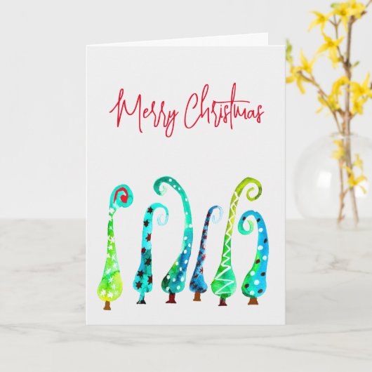 Grappige waterverf kerstbomen kaart (Gele Bloem)