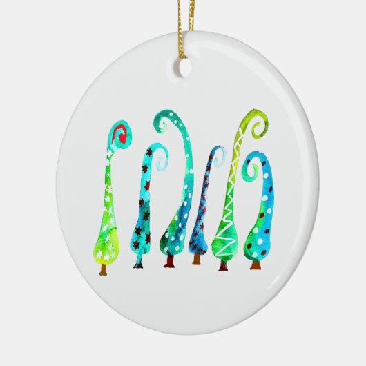Grappige waterverf kerstbomen keramisch ornament (Links)
