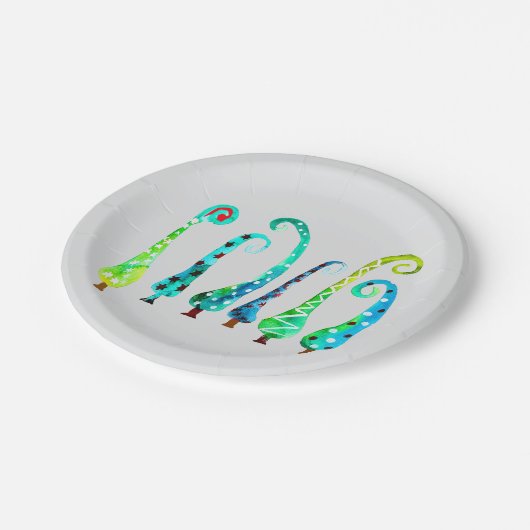 Grappige waterverf kerstbomen papieren bordje (Gekanteld)