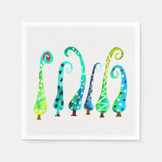 Grappige waterverf kerstbomen servet (Voorkant)