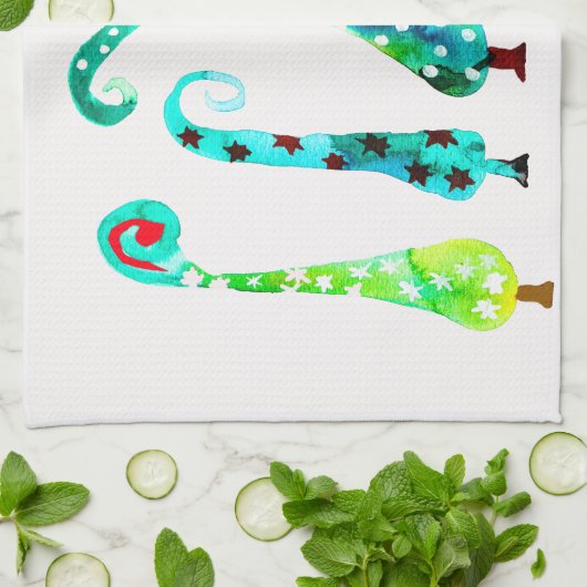 Grappige waterverf kerstbomen theedoek (Gevouwen)