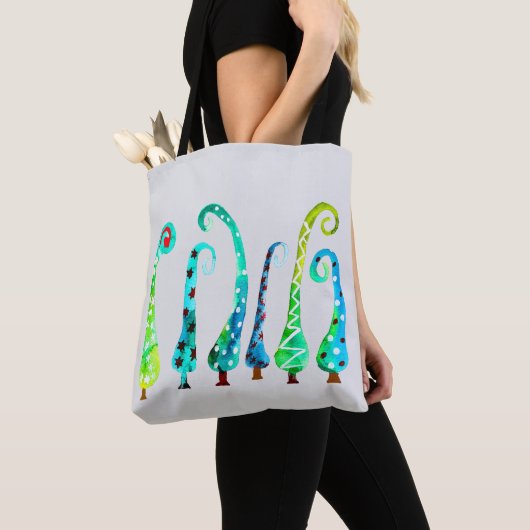 Grappige waterverf kerstbomen tote bag (Dichtbij)