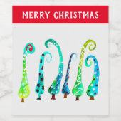 Grappige waterverf kerstbomen wijn etiket (Enkel label)