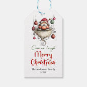 Grappige waterverf Kerstman rode groene cadeaukaar Cadeaulabel (Voorkant)