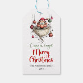 Grappige waterverf Kerstman rode groene cadeaukaar Cadeaulabel (Achterkant)