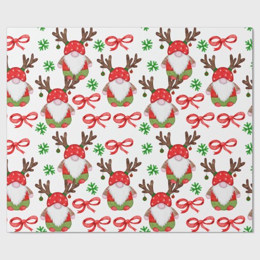 Grappige Waterverf Kerstmis Gnomen Cadeaupapier (Vlak)