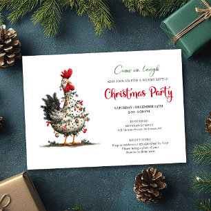 Grappige Waterverf Kip Festive Kerst Uitnodiging