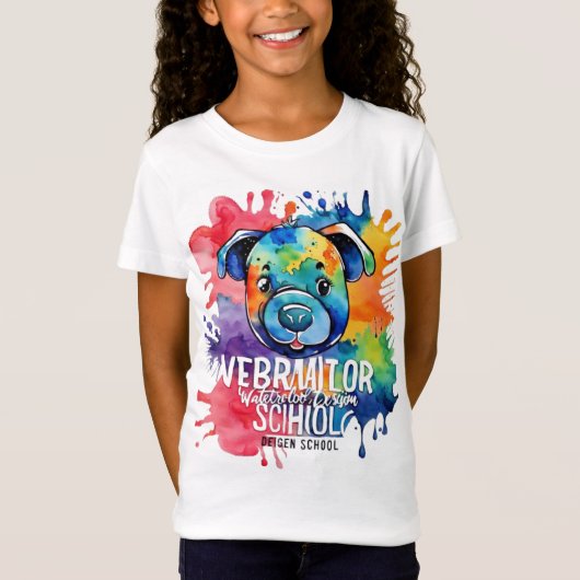 Grappige waterverf kleurrijke hond t-shirt (Voorkant)