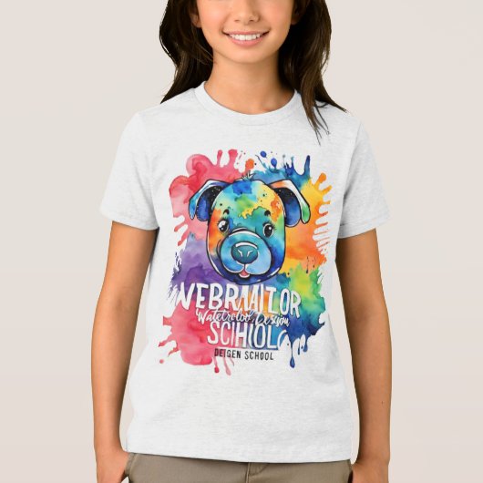 Grappige waterverf kleurrijke hond Tri-Blend shirt (Voorkant)