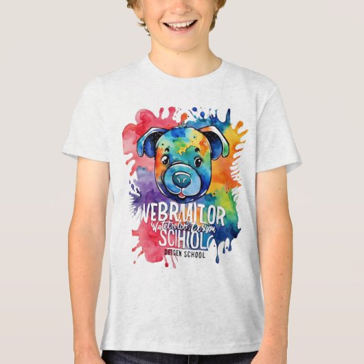 Grappige waterverf kleurrijke hond Tri-Blend shirt (Voorkant)