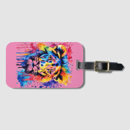 Grappige waterverf kleurrijke leeuw bagagelabel