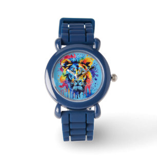 Grappige waterverf kleurrijke leeuw horloge