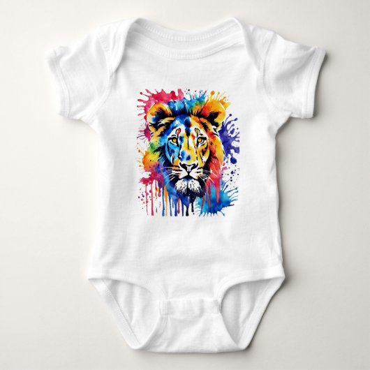 Grappige waterverf kleurrijke leeuw romper (Voorkant)