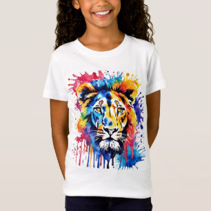 Grappige waterverf kleurrijke leeuw t-shirt