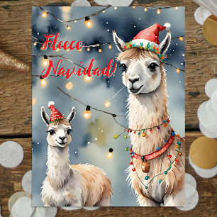 Grappige Waterverf Lama Fleece Navidad Kerstmis Feestdagenkaart