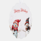 Grappige Waterverf Sneeuwman Kerst Ornament Kaart (Rechts)