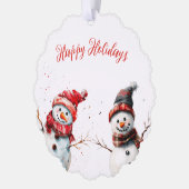 Grappige Waterverf Sneeuwman Kerst Ornament Kaart (Links)