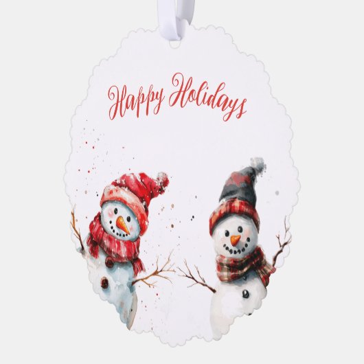 Grappige Waterverf Sneeuwman Kerst Ornament Kaart (Links)