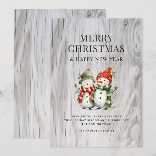 Grappige Waterverf Sneeuwmannen Rustic Wood Holida Feestdagenkaart (Voorkant / Achterkant)