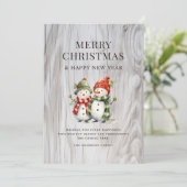 Grappige Waterverf Sneeuwmannen Rustic Wood Holida Feestdagenkaart (Staand voorkant)