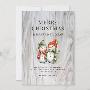 Grappige Waterverf Sneeuwmannen Rustic Wood Holida Feestdagenkaart