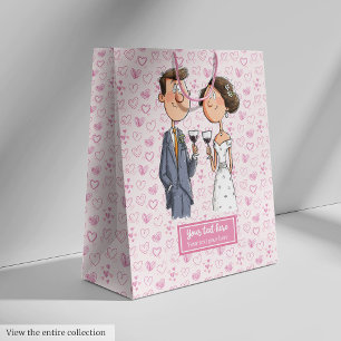 Grappige Waterverf Trouwcadeau Tas Bruid Groom Fun Medium Cadeauzakje