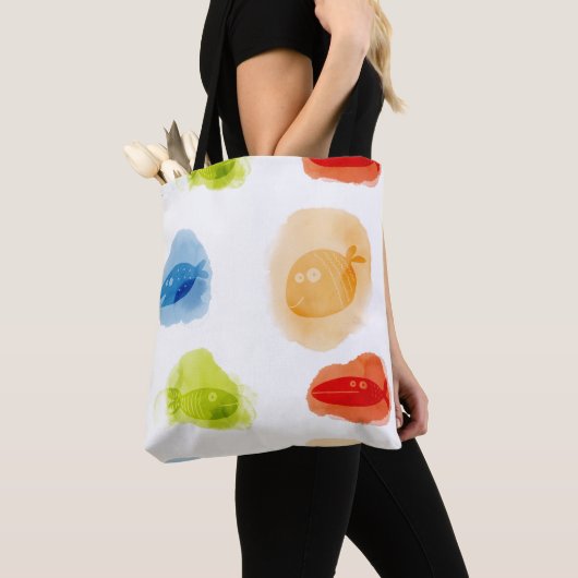 Grappige Waterverf Vissen op witte achtergrond Tote Bag (Dichtbij)