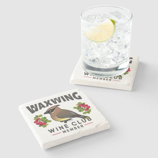 Grappige Waxwing wijnclub Birdorable Stenen Onderzetter (Zijkant)
