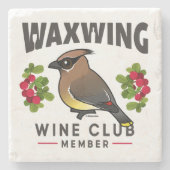 Grappige Waxwing wijnclub Birdorable Stenen Onderzetter (Voorkant)