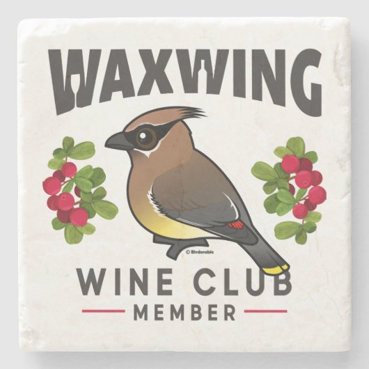 Grappige Waxwing wijnclub Birdorable Stenen Onderzetter (Voorkant)