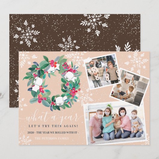 Grappige wc rol 2020 krans Nieuwjaar 3 foto's Kaart (Voorkant / Achterkant)