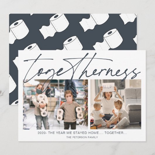 Grappige wc rol 2020 nieuwjaar samen 2 foto's kaart (Voorkant / Achterkant)