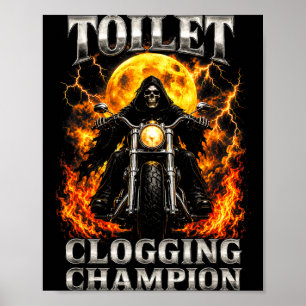 Grappige wc-verstoppende kampioensskeletbiker poster