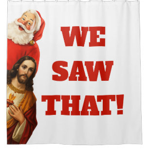 Grappige “We Saw That” Kerstman en Jezus Design Douchegordijn