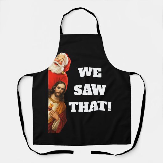 Grappige “We Saw That” Kerstman en Jezus Design Schort (Voorkant)