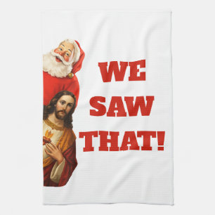 Grappige “We Saw That” Kerstman en Jezus Design Theedoek