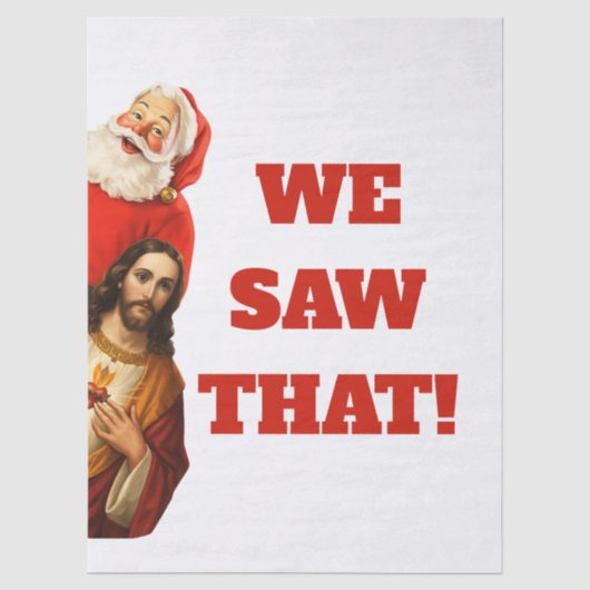 Grappige “We Saw That” Kerstman en Jezus Design Tissuepapier (Voorkant)