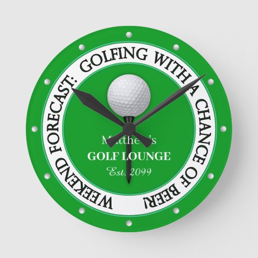 Grappige Weekend Golf Lounge / Bar Wandklok (Voorkant)