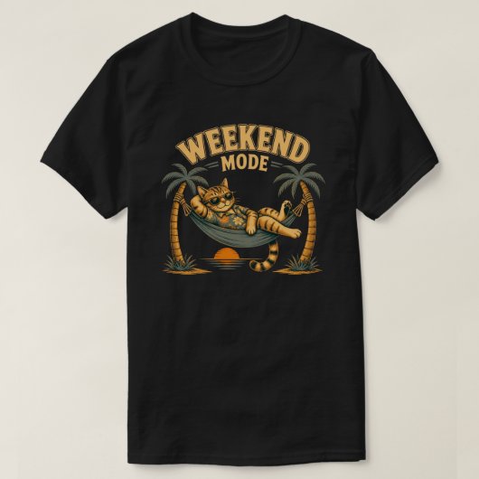 Grappige Weekend Modus Kat Ontwerp T-shirt (Design voorkant)