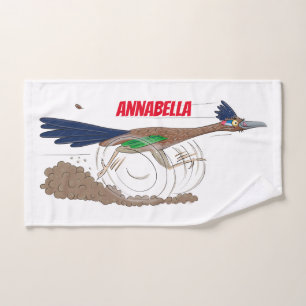 Grappige wegloperende vogel cartoonillustratie bad handdoek