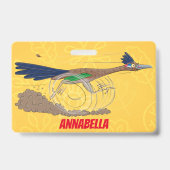 Grappige wegrennevogel cartoon illustratie badge (Achterkant)
