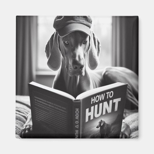 Grappige Weimaraner die een boek leest over hoe te Magneet (Voorkant)