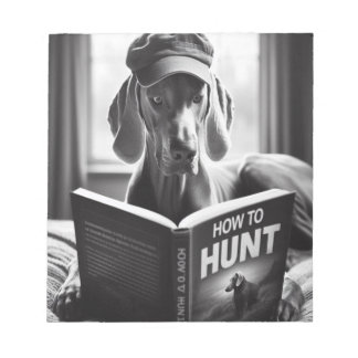Grappige Weimaraner die een boek leest over hoe te Notitieblok