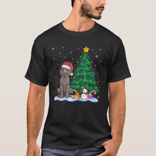 Grappige Weimaraner Dog Xmas Tree Lights Rendier P T-shirt (Voorkant)