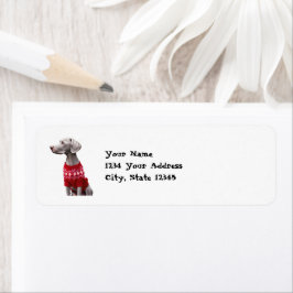 Grappige Weimaraner in Kerstmis Sweater Adres Etiket